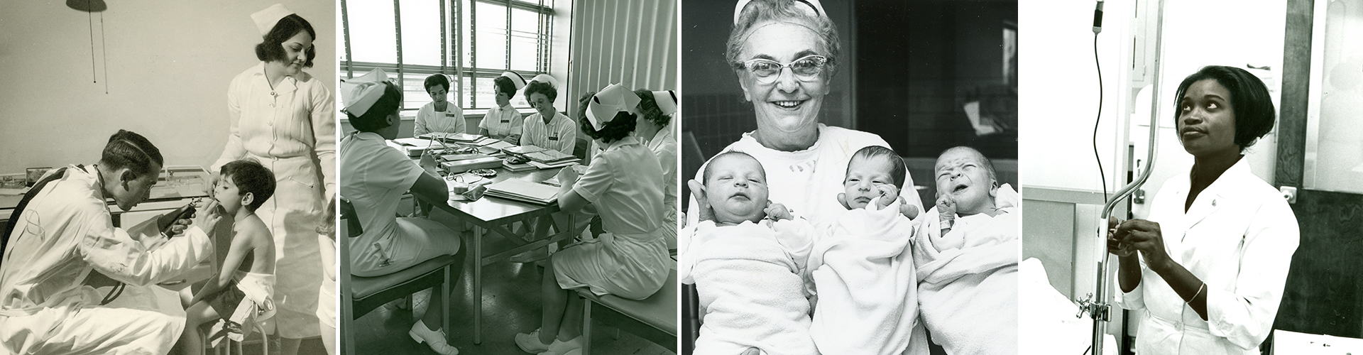 Historic images of nurses and patients at Sinai Hospital and the North End Clinic from 1926 - 1966